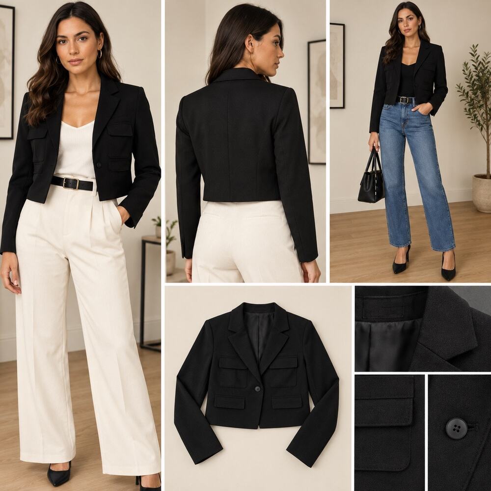 Bailey44 Black Cropped Utility Jacket Blazer Sz M NWT